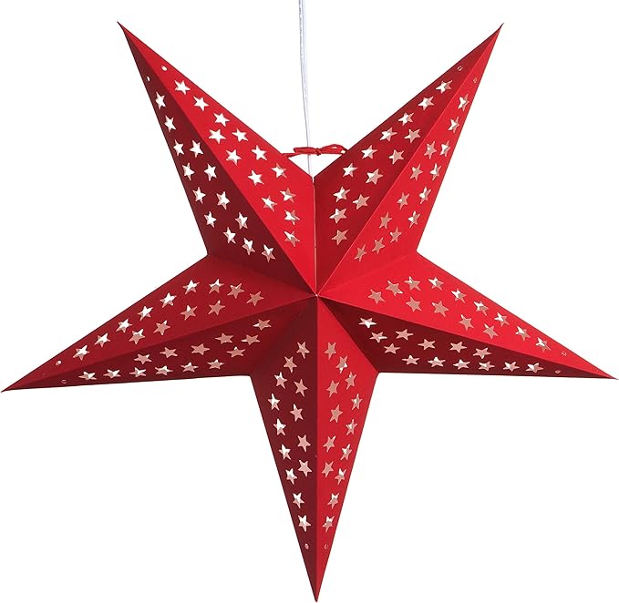 Solid Red Paper Star Lantern with 12 Foot Power Cord Included