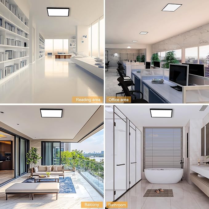 2'x2'4200 Lumen 6 Pack LED Flat Panel,Flush Mount and Drop Ceiling | Black Trim 5 CCT, 3 Level Dim,CRI 90 for Home and Office (2x2 Feet)