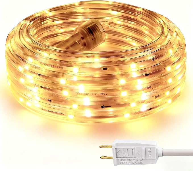 33ft Strip Lights Outdoor, LED Flat Flexible Rope Lighting, 3000K Soft White, Waterproof Connectable Décor Lights for Bedroom Living Room Garden Patio Pergola Christmas Party