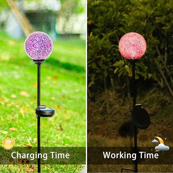 VCUTEKA Decorative Solar Garden Lights, 3.5" Mosaic Globe Outdoor Stake | Mosaic Glass Globe Design, Solar LED Light, Waterproof Design, Auto On/Off and Metal Stake Design for Lawn and Patio