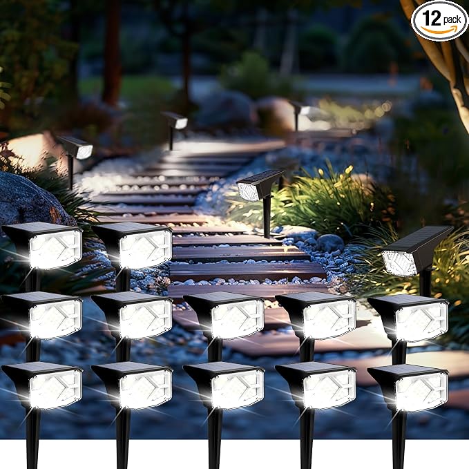 SOLPEX Solar Spot Lights Outdoor Waterproof 12 Pack Cool White | Solar Landscape Spotlights Outdoor, Compact Design Spot Lights, Flood Lights for Garden Yard Pathway House Tree Outside