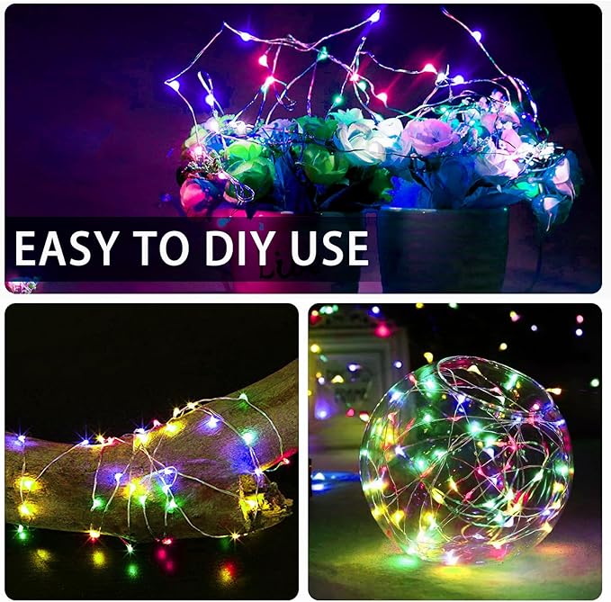 50 Pack Multicolor Fairy Lights Battery Operated, 7ft 20 LED Mini String Twinkle Lights for Easter Valentine's Day Christmas Halloween Mason Jars Centerpiece Table Decorations (50, Multicolor)