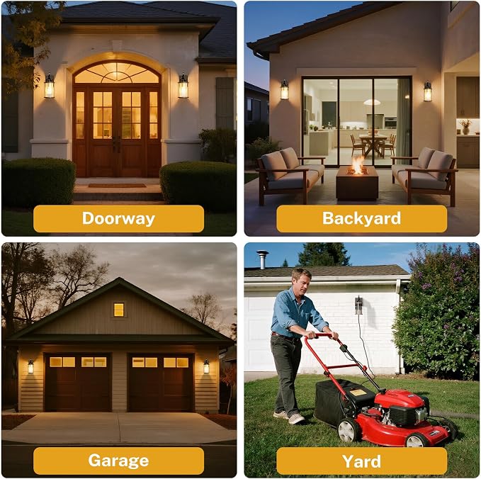 Porch Light with Outlet GFCI Dusk to Dawn Outdoor Lights for House Waterproof Exterior Lighting Fixtures Wood Look Glass Modern Front Porch Garage