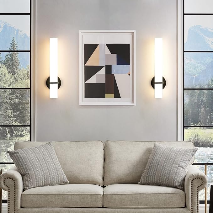 AIJIASI 18 Inch Wall Sconces Set of Two, Black Bathroom Sconces 18W 2700K-5000K LED Dimmable Modern Wall Sconces with Acrylic Shade for Bedroom Living Room Hallway Stairway