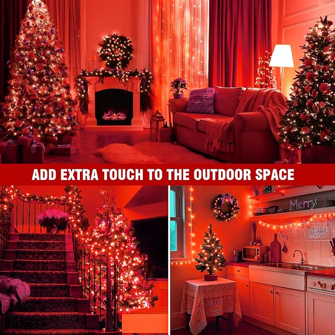 LED Fairy Lights, Connectable Red Christmas String Lights with Timer | Waterproof Light Strand for Christmas Tree, Bedroom, Patio, Wedding, Party, Indoor Outdoor Decor