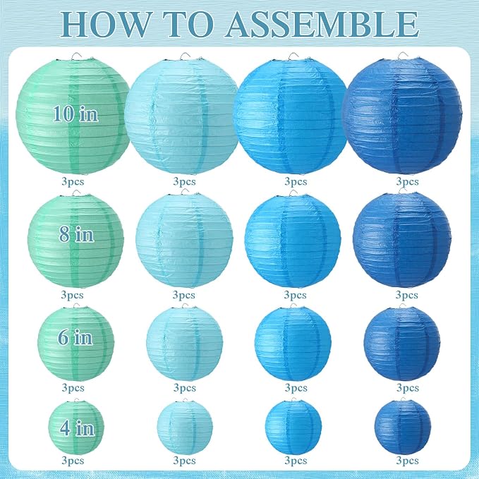 Treela 48 Pcs Paper Lanterns Party Decorations Round,Blue Series
