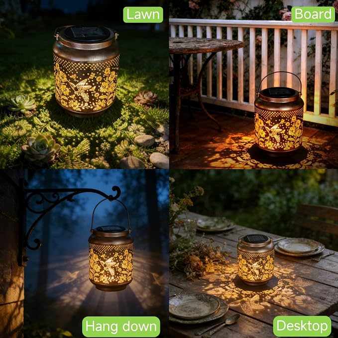 Hummingbird Solar Outdoor Waterproof Lantern Garden Decor Birthday Gifts for Women Mon Grandma Metal Hanging Solar Lights Outside LED Lanterns for Yard Patio Lawn Pathway Landscape (Hummingbird)