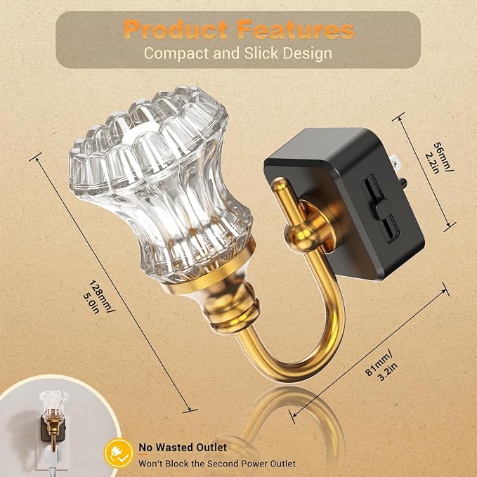 JandCase Night Light, Night Lights Plug into Wall, Glass Floral Nightlight | 2Pack Dimmable Glass LED Nightlight, 0-100LM Flower Nightlights, Dusk to Dawn Sensor, 1W Vintage Nite Light for Bathroom