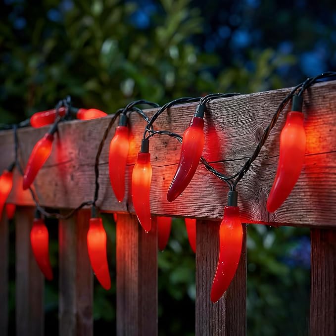 35 LED Red Chili Pepper Christmas Lights, 13.6Ft Camping String Lights | Plug in, Shatterproof, Indoor Fairy Lights for Kitchen Cook Off Decorations, Outdoor Patio Summer Decor, Green Wire