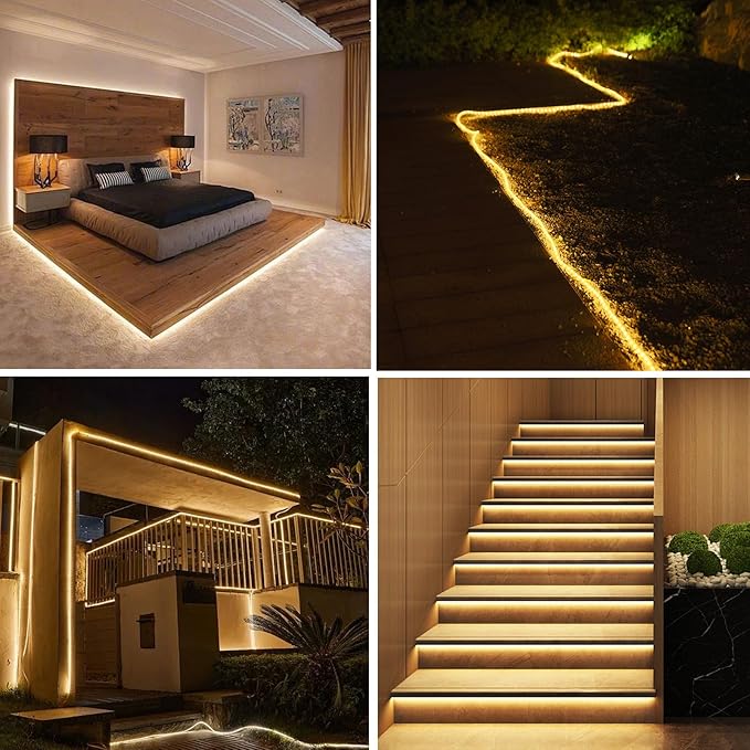20ft LED Rope Lights Outdoor, 120 Warm White LEDs, Connectable, 110V, Waterproof, LED Rope Lighting for Indoor Outdoor Ceilings, lawns, Pools, House Outlines, bedrooms.