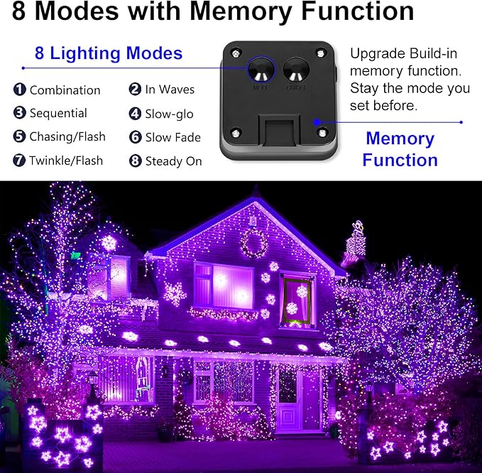 YAOZHOU Solar Christmas Halloween String Lights Purple Outdoor Waterproof 2Pack Total 200Led 8 Modes Copper String Lights Fairy Lights for Valentine's Day Garden, Patio, Fence, Balcony, Outdoors