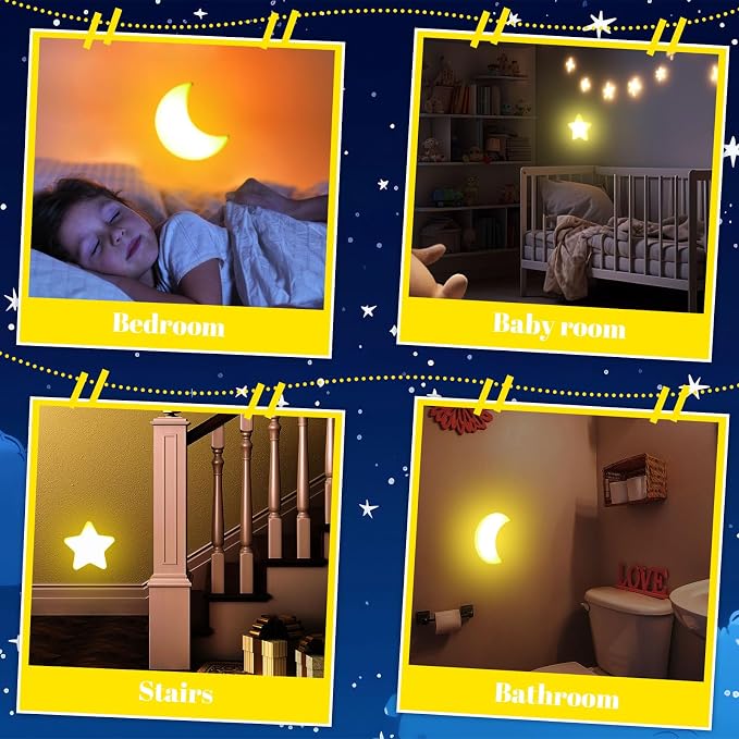 Mudder 2 Pack Night Light Plug into Wall Soft LED Night Light Cute Wall Nursery Lamp Warm Sensor Plug-in Intelligent Nightlight for Bedroom Hallway(Star, Moon,Yellow)