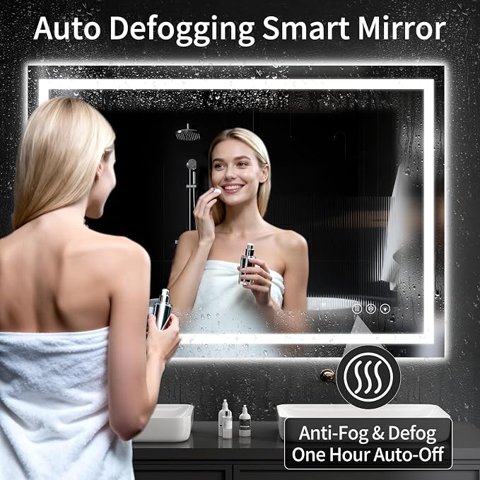 LED Bathroom Mirrors 40"x48" Bathroom Mirror with Lights for Wall, Backlit + Front Lit, 3 Colors, Anti-Fog, Dimmable Brightness for Vanity,Bathroom, Entryway, Living Room