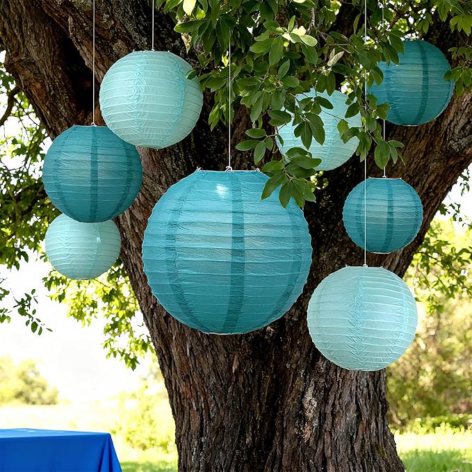 20Pcs Paper Lanterns Decorative, Teal Round Hanging Lanterns for Wedding | 6"8"10" Blue Paper Lanterns Decorations for Rustic Party Bridal Shower Birthday Baby Shower Engagement Home Classroom Decor