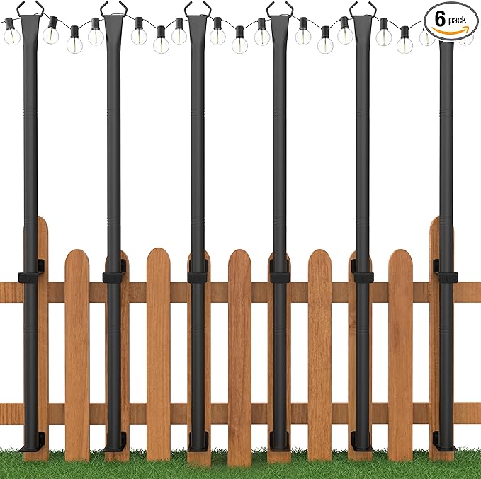 6 Pack String Light Poles, 5 Ft Light Poles for Outside, Thickened Metal Poles for Outdoor String Lights, Light Pole for Patio Deck Garden Backyard Wedding Party Decor