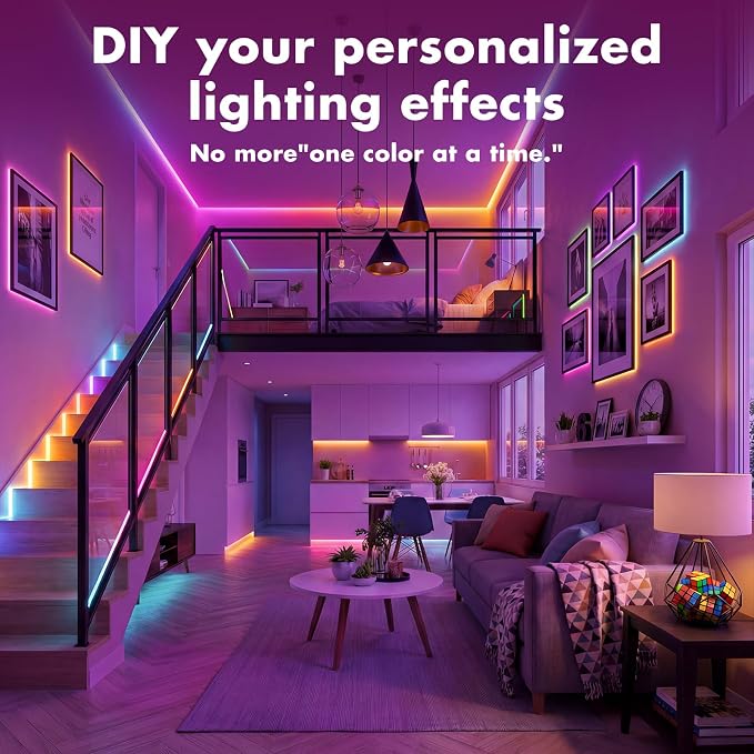 IC Smart RGB LED Strip Lights, 100FT LED Lights for Bedroom, App Control/Remote Control, Music Sync, DIY Design, Rainbow Chasing Effects, Strip Lights for Home, Party Decor | Color Changing, Multiple Colors Chasing Effects, APP & Remote Control, Timer ...