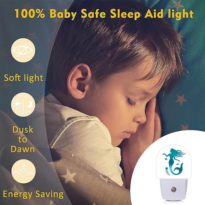 Green Mermaid Jellyfish Night Lights Plug into Wall for Girls Boys Room,Night Light LED Lamp Dusk to Dawn Sensor Round Lamp for Bedroom Bathroom Hallway Home Wall Decor