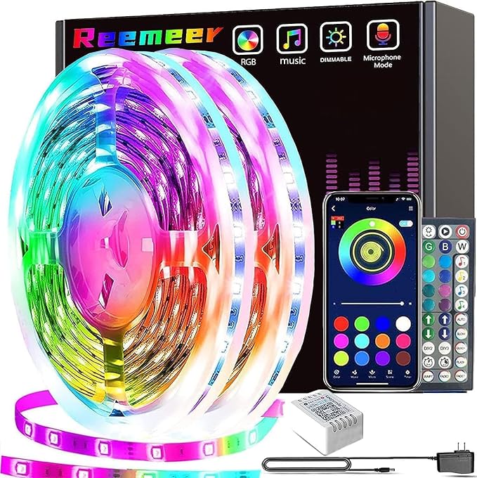 REEMEER 130ft Led Lights for Bedroom, APP Control Music Sync Color Changing Led Lights, Led Strip Lights with Remote for Room, Kitchen Party,Home Decoration