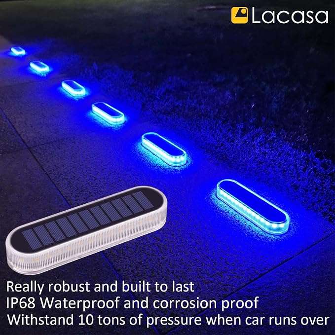 Lacasa Solar Deck Lights, 4 Pack 40LM Solar Powered Step Lights Blue Light, LED Dock Light Outdoor In-Ground Lights IP68 Waterproof Auto ON/Off for Garden Stairs Driveway Pathway Lighting
