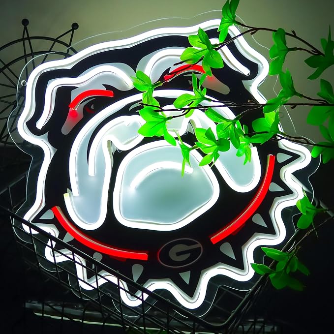 University Football Bulldogs Neon Sign，Neon Light LED Sign for Sports Fans Gifts，Neon Wall Art Sign Dimmable for Man Cave、Dormitory