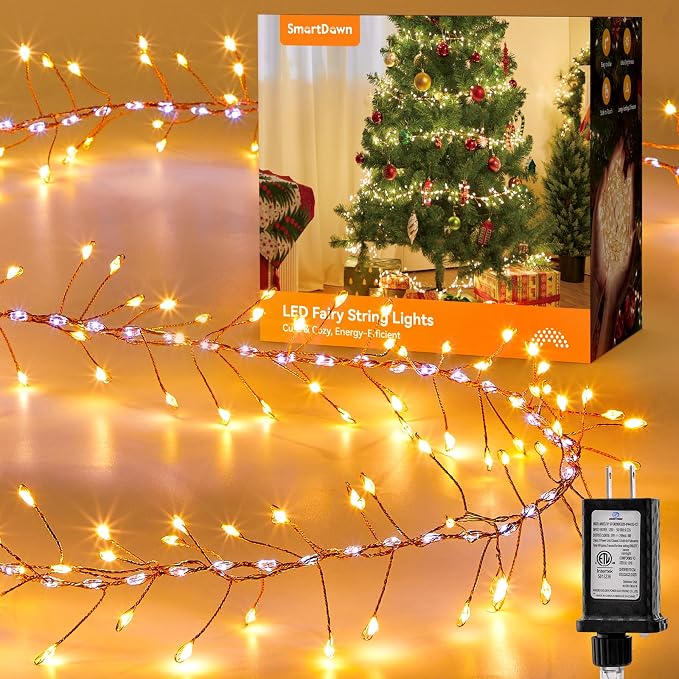 Flowing Fairy Lights Plug in with 14 Modes, 10FT 388LED Twinkle String Lights Indoor, Christmas Tree Lights Indoor Waterproof for Bedroom Christmas Home Room Decor, Warm White + Cool White
