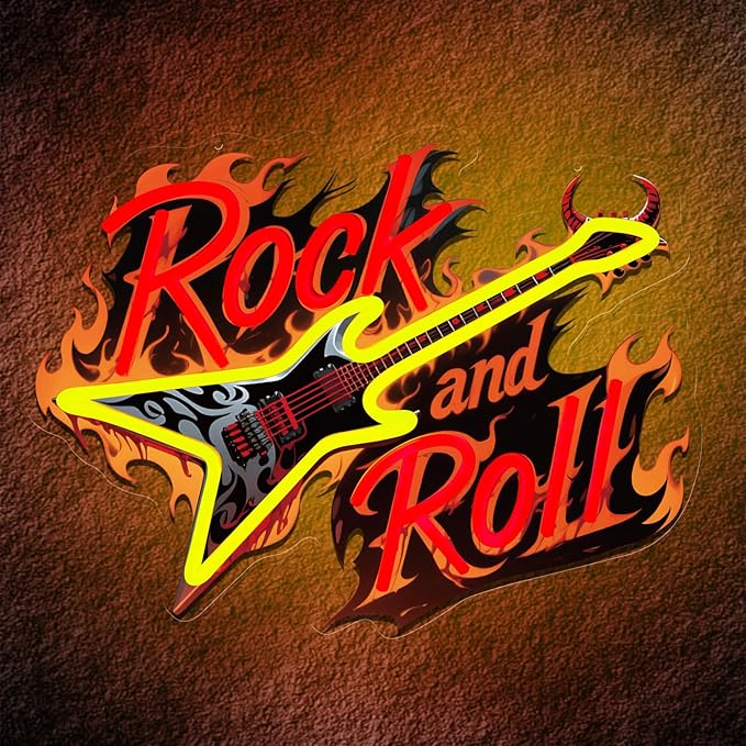 Guitar Rock Roll Neon Sign Music Guitar Neon Light Dimmable Led Music Sign for Wall Decor Guitar Gifts for Bar Live Vocal Recital Concert Classroom Man Cave