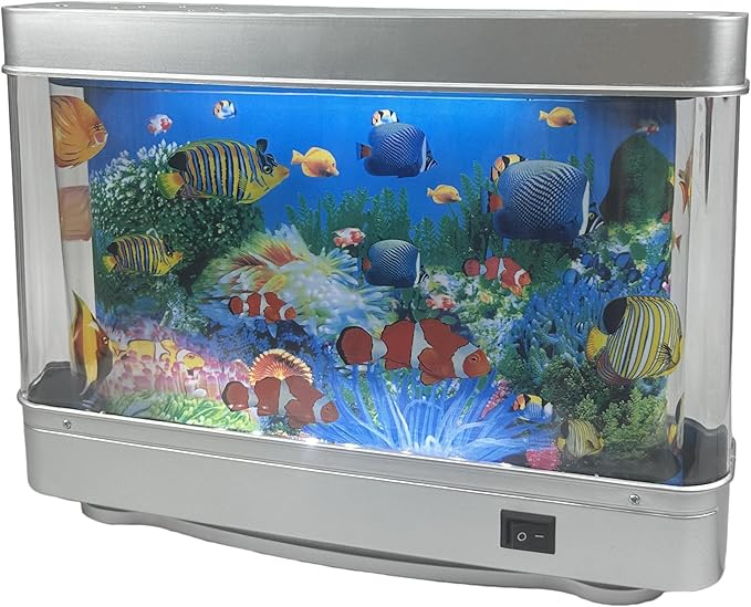 Fake Motion Fish Tank Mini Aquarium, Artificial Tropical Decorative Lamp Night Light with Moving Fish, Gift for Kids(US Plug)