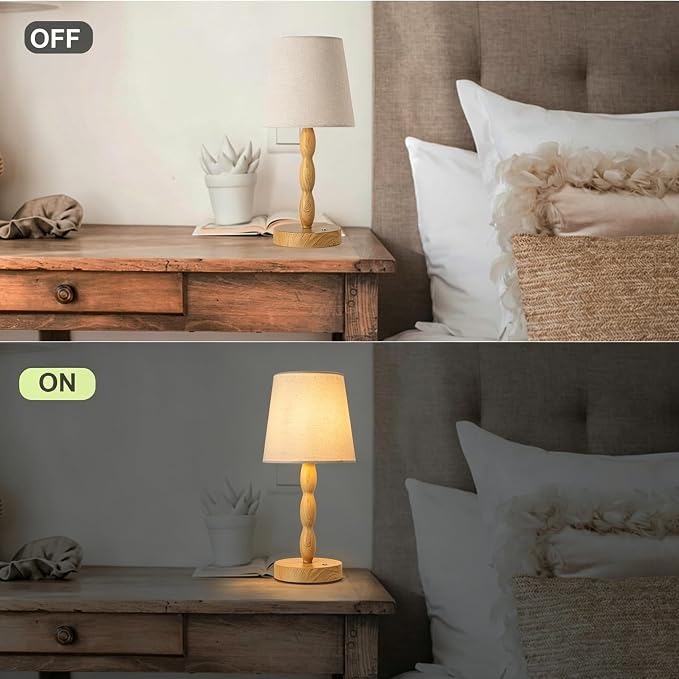 Rechargeable Cordless Table Lamp, 5000mAh Battery Powered Touch Desk Lamp, 3-Level & Stepless Dimmable Night Light, Portable Bedside Lamp for Bedroom, Outdoor, Bulb Included, Wood Grain