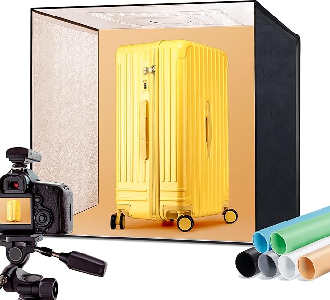 RALENO Photo Studio Light Box, 24''X24'' Large Light Tent, Photo Light Box Photography (65W | 156pcs LED | 5500K | 97CRI | 6 Color PVC Backdrops | DC Power Adapter) for Product Photography