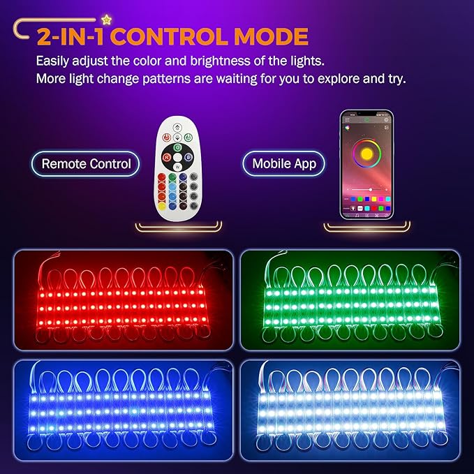 BEAMNOVA 40Ft RGB Commercial LED Storefront Lights Kit, Bluetooth App Control, with Remote, DC 12V Power Supply Transformer, Adhesive Waterproof Strip Light Modules