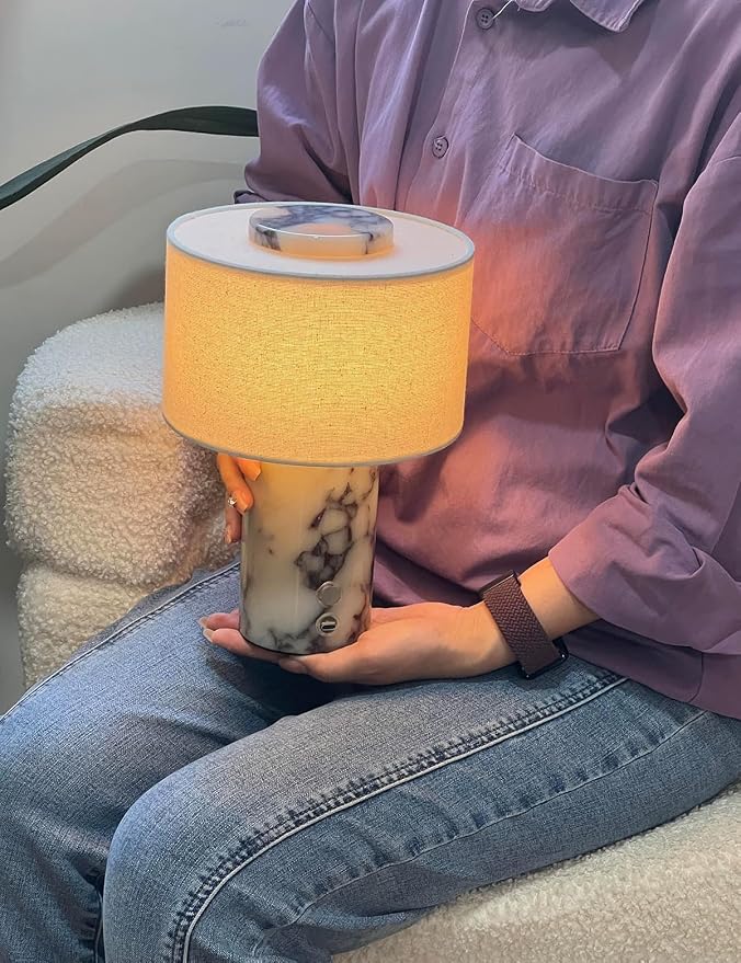 BSOD Marble Lamp, Stone Table Lamps Rechargeable Modern Decorative Touch Dimmable Cordless Luxury Design Bedside Lamp for Home Decor, Bedroom, Living Room & Office (Rechargeable Calacatta Viola Lamp)