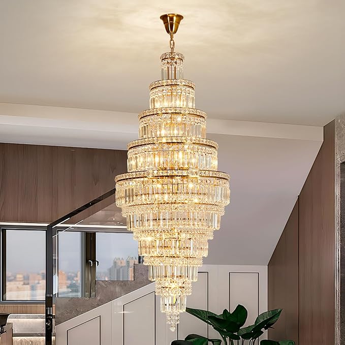 YYJLX Modern Crystal Chandelier 22 Light Extra Large Long Chandelier for High Ceiling Luxury Gold Hanging Pendant Light for Staircase Foyer Entryway