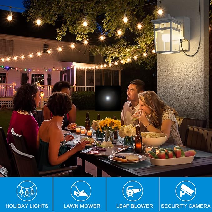 Outdoor Porch Light, Dusk to Dawn Outdoor Wall Lantern with GFCI Outlet | White Waterproof Anti-Rust Exterior Light Fixture with LED Bulb, Outside Sconce Lights for House Garage Patio