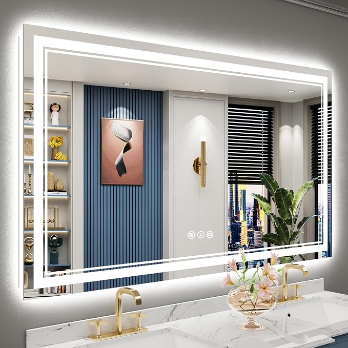 60x36 LED Bathroom Mirror, Backlit & Front Lit Lighted Mirror | Anti-Fog Vanity Mirror with Lights, 3 Color Dimmable, Memory, Shatterproof, Tempered Glass, CRI95, UL Listed, Wall Mounted