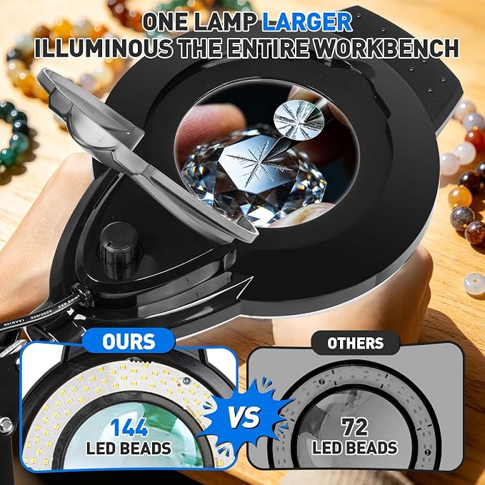 KIRKAS 12X 30X LED Magnifying Lamp with Clamp, 2,200 Lumens Dimmable Bright | 35in Adjust Swivel Arm Magnifying Glass with Light for Repair Reading Craft Needlework Hobby Workbench Magnifier Dust Cover