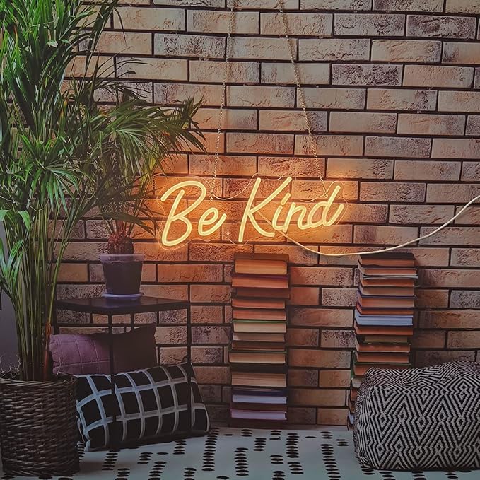Be Kind Neon Sign, Dimmable LED Neon Light Signs for Wall Decor, USB Powered LED Sign for Bedroom, Office, Beauty Bar,Shop Decoration, Neon Signs Gift for Teen Girls 14.6x5.7 Inch Warm White