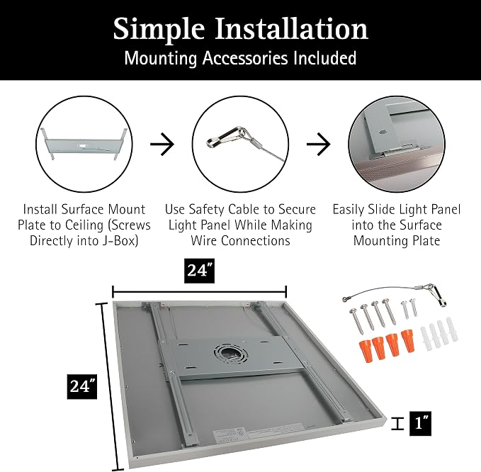 UltraLux 2x2 Surface Mount LED Panel TRIAC Dimmable 3CCT Matte White 2Pk | 3000 lumens, 120-degree beam, CRI>80, aluminum build, damp-rated, fits junction boxes, over 50,000 hours, 5-year warranty