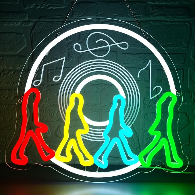 Rock Band Neon Sign for Wall Decor Four People Walking Neon Light Man Cave | Dimmable Neon,Fans Birthday Gifts,Led 5V USB Powered,Record Studio,Music Room Decor,Business Music Bar Pub Art,13.7*12.4in