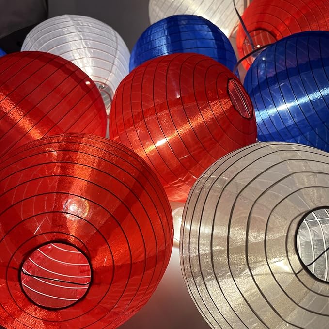 4th of July Decoration Light, 25Ft Red White and Blue Lantern Lights with 11 LED Bulbs (1 Spare Bulbs), Hanging Patriotic Decor Lights for July 4th, Independence Day, Yard, Garden, Memorial Decor