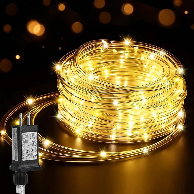 (New) 66FT 240 LED Rope Lights, Outdoor String Lights with 8 Lighting Modes, End-to-end Connectable Waterproof Clear PVC Tube Lights for Yard, Garden, Patio, Party, Indoor Outdoor Decor (Warm White)