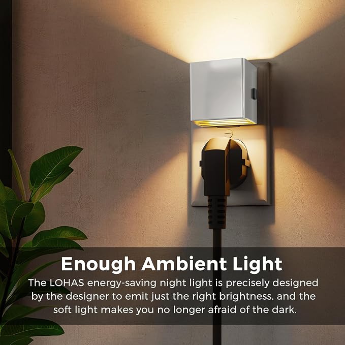 L LOHAS LED Night Light,Night Lights Plug into Wall,[2-Pack] | Dimmable Night Light with Light Sensor,3000K Warm White,Silver Nightlight for Bathroom Hallway Kitchen