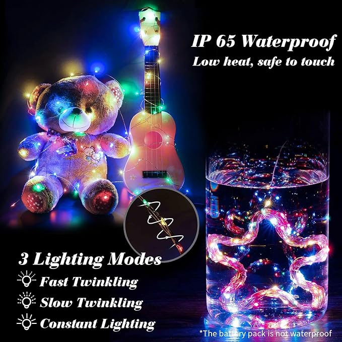 ZGWJ 50 Pack Multicolor Fairy Lights, Mini String Lights | Battery Operated 7 FT 20 LED Waterproof 3 Modes for DIY, Parties, Wedding, Halloween, Christmas Decoration
