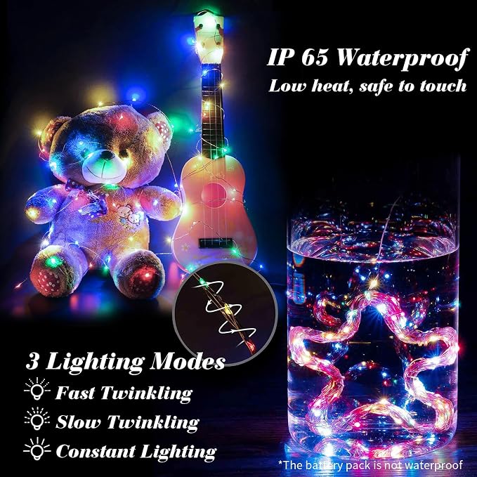 ZGWJ 12 Pack Multicolor Fairy Lights, Mini String Lights | Battery Operated 7 FT 20 LED Waterproof 3 Modes for DIY, Parties, Wedding, Halloween, Christmas Decoration
