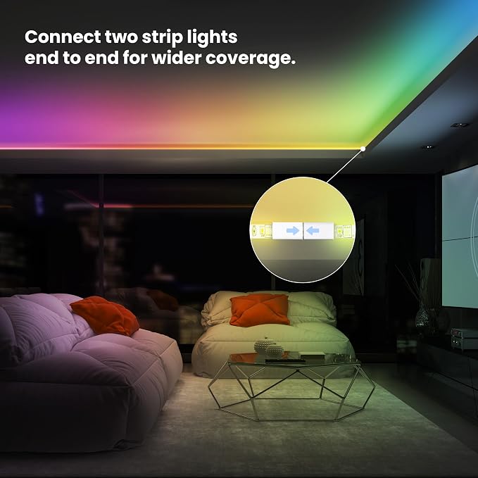 Feit Electric 10FT Smart Chasing LED Strip Light, RGB Color-Changing + Tunable White, Wi-Fi App & Remote Control, Alexa & Google Home, Linkable, Cuttable, Indoor/Outdoor, TAPE10/CHASE/AG