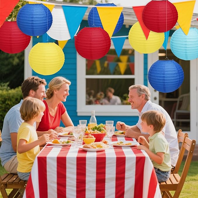 12 PCS Circus Theme Party Decorations, Red Yellow Blue Paper Lanterns, Summer Party Decorations for Beach Pool Hawaiian Carnival Circus Birthday Party Supplies