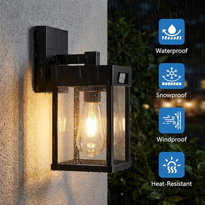 Solar Wall Lanterns Outdoor with 3 Lighting Modes & Motion Sensor, 2 Pack | Dusk to Dawn Solar Wall Lantern Fixture, Waterproof, 4 Bulbs Included, Exterior Front Porch for Garage Patio Yard Garden