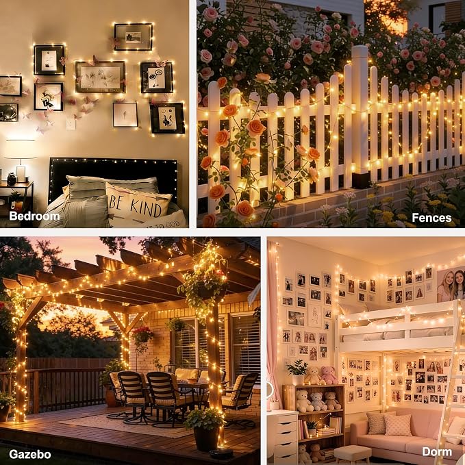 Flexible Copper String Lights, Fairy Lights Warm White, 2Pack Total 132ft 400 LED Battery Operated/USB Twinkle Lights for Bedroom, Dorm Decor