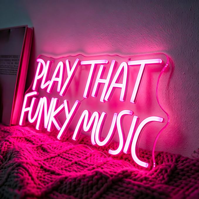 Neon Sign, Music Neon Signs for Wall Decor LED Signs Neon Light | Play That Funky Music Neon Sign for Music Studio, Classroom, Bedroom, Club, Party, Bar, Pink Decor, Gift, USB Powered