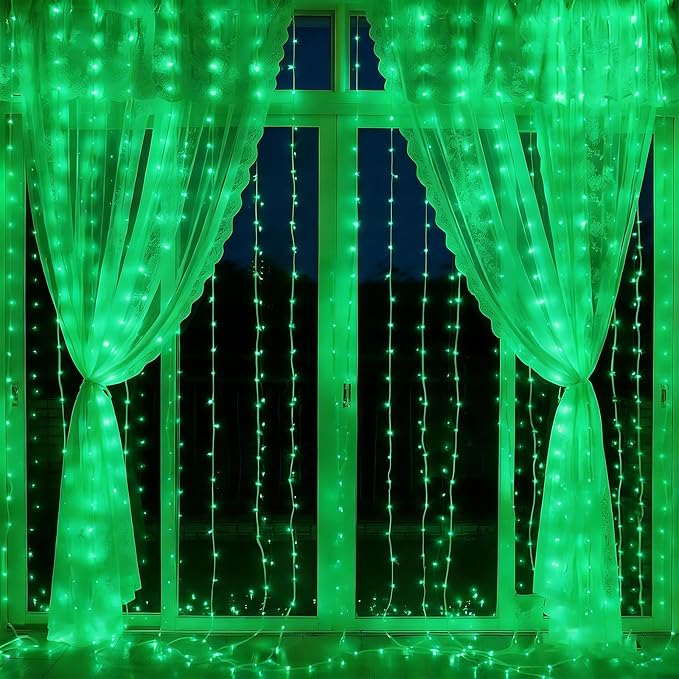 300LED Fairy Curtain Lights 9.8ft x 9.8ft LED Dimmable Twinkle Lights | with Remote and Timer USB Plug in 8 Modes String Lights for Bedroom Indoor Outdoor Party Christmas Decor, Green