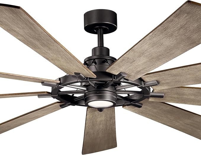 Kichler Gentry 85" Ceiling Fan with LED Light, Anvil Iron | Large DC motor fan with 9 blades and dimmable LED light for expansive indoor rooms, 300285AVI